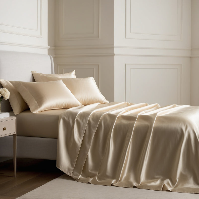 SET SEIDE 4 TEILE | LUXUSBETT IN ÄGYPTISCHER SEIDE GOLD