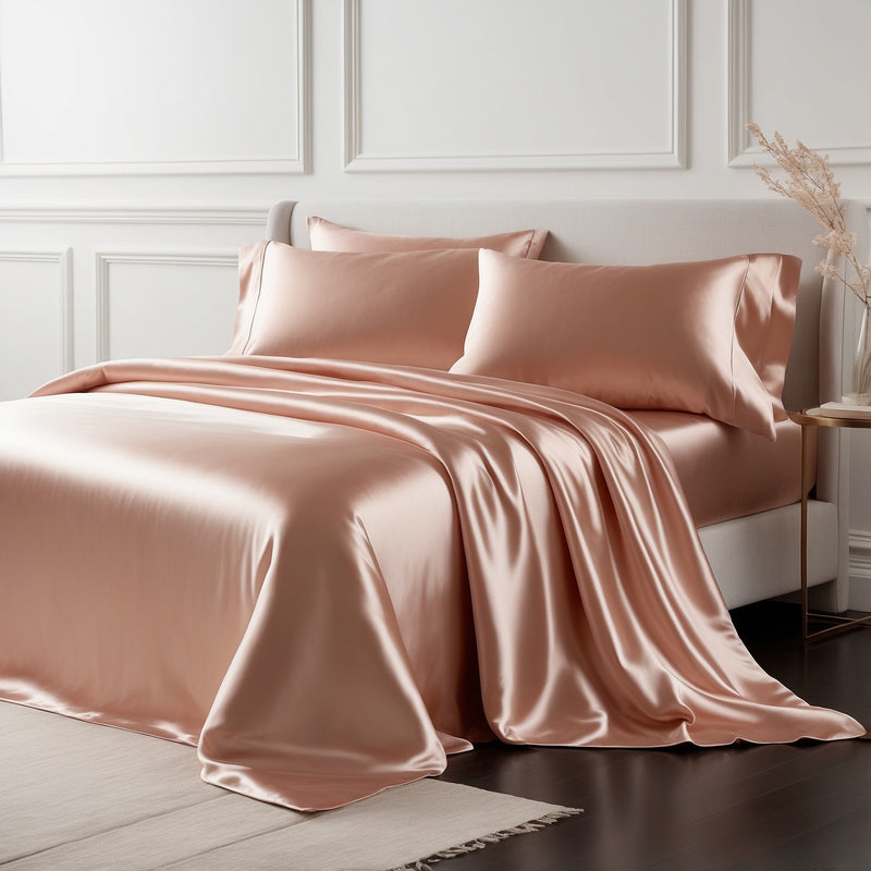 SET SEIDE 4 TEILE | LUXUSBETT IN ÄGYPTISCHER SEIDE ROSÉGOLD